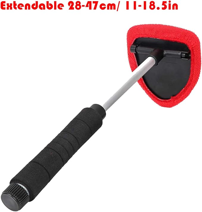 Windshield Cleaner Tool, Extendable Handle and Adjustable Triangular Shape Window Windshield Cleaner Kit, Car Windshields Washing Brush, with 2Pcs Washable and Reusable Pads