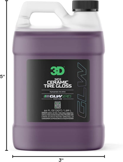 3D GLW Series SiO2 Ceramic Tire Gloss – High Shine Hydrophobic Tire Dressing | UV Protection, No Sling | Deep Black Wet Look | Long-Lasting Ceramic Finish |64 oz