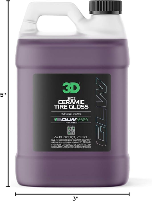 3D GLW Series SiO2 Ceramic Tire Gloss – High Shine Hydrophobic Tire Dressing | UV Protection, No Sling | Deep Black Wet Look | Long-Lasting Ceramic Finish |64 oz