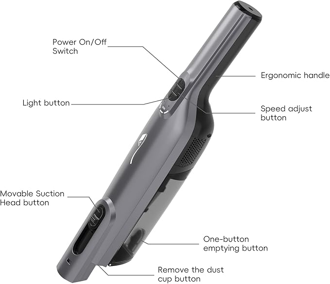 AYONTIN Cordless Handheld Vacuum, Lightweight Portable Hand Vacuum Cleaner with LED Light,Rechargeable Hand Held Vacuum with One-Touch Empty, Powerful Suction for Office, Home,Car,Steel