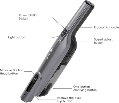 AYONTIN Cordless Handheld Vacuum, Lightweight Portable Hand Vacuum Cleaner with LED Light,Rechargeable Hand Held Vacuum with One-Touch Empty, Powerful Suction for Office, Home,Car,Steel