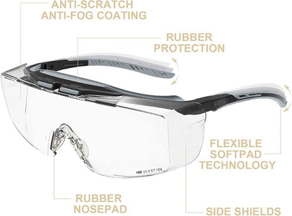 HTS HUNTERSKY HUNTERSKY ANSI Z87 Anti Fog Lab Safety Glasses Fit Over Eyeglasses Up to 1.88 inch 100% UV Protective Goggles