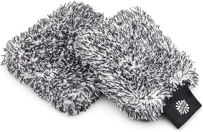 The Rag Company - The Cyclone Ultra Wash Mitt 8in x 9in and Cyclone Ultra Wash Pad 10in x 10in - 70/30 Blend Korean Microfiber, Foam Padding, Scratch-Free, Lint-Free, Black (2-Pack)