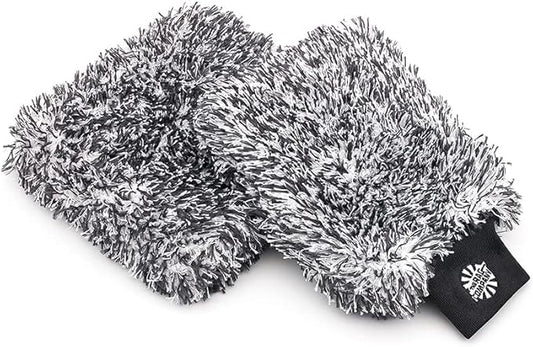 The Rag Company - The Cyclone Ultra Wash Mitt 8in x 9in and Cyclone Ultra Wash Pad 10in x 10in - 70/30 Blend Korean Microfiber, Foam Padding, Scratch-Free, Lint-Free, Black (2-Pack)