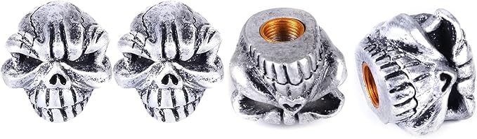 Abfer Skull Valve Stem Caps Car Wheel Air Cover Tire Dust Cap Decorative Accessories Fit Most Vehicle Truck Motorcycles Bikes (Silver)