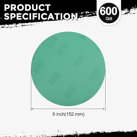 Kozelo 50 Pcs Sanding Discs 6 Inch 600 Grit Hook and Loop Orbital Sandpaper Suitable for Metal Wood Furniture DIY Grinding and Polishing, Green
