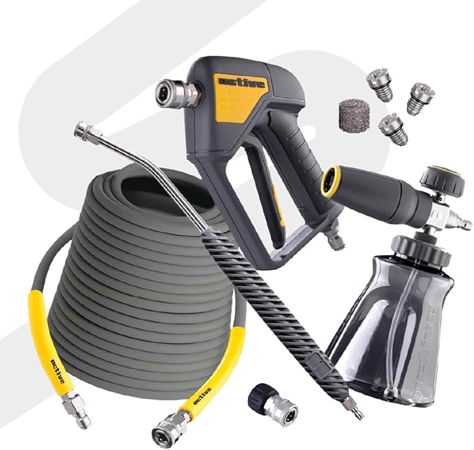 Active Pressure Washer Accessory Bundle, Adaptable for All Electric & Gas Pressure washers w/ M22-14mm Connections. Swivel Gun, Foam Cannon, Lance & 50’ Hose for DIY car wash & Professional Detailing