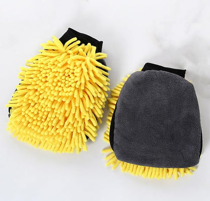 Car Wash Mitt Microfiber, 2PK-Scratch & Lint Free, Premium Chenille Microfiber Wash Mitt (Yellow)