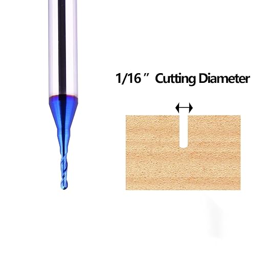 CNC Router bits Carbide Ball Nose End Mill with Nano Blue Coating for Side Milling. End Milling. Finish Machining. (1/16" Cut Dia X 2" OAL)