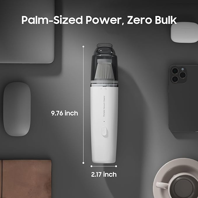A9life Handheld Vacuum Cordless, Car Vacuum Cleaner Portable with HEPA Filter, 2 Suction Modes, Mini Hand Held Vacuum Rechargeable for Car, Home, Pet Hair, Office, Desk, Keyboards (White)