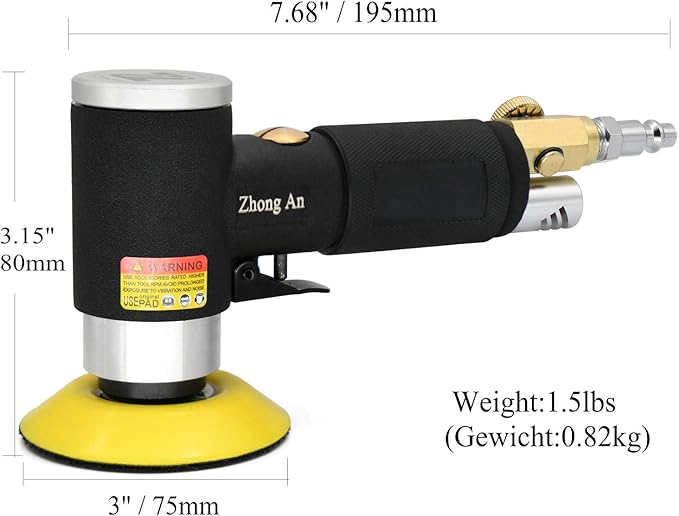 2 3-inch Mini Orbital Sander da sander Air Dual Action Sander Air Polisher Super Smooth and Swirl Freely for Auto Body Work (BLACK)