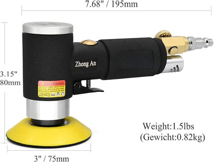 2 3-inch Mini Orbital Sander da sander Air Dual Action Sander Air Polisher Super Smooth and Swirl Freely for Auto Body Work (BLACK)