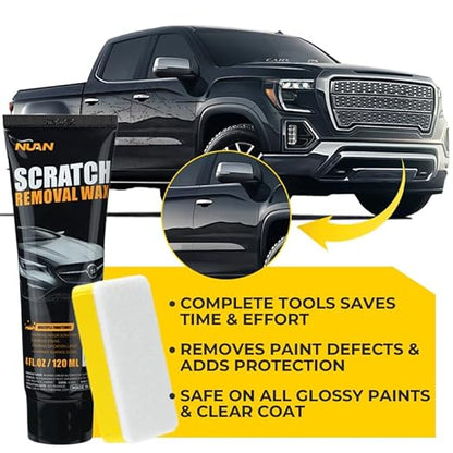 NUAN Car Scratch Removal Wax, Universal Premium Polishing Compound for Deep Scratches, 4 fl oz (120 ML), with Sponge and Cloth,White