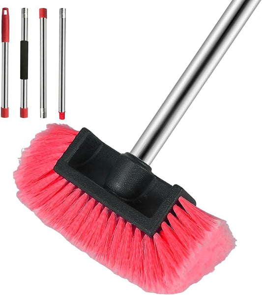 Car Wash Brush with Long Handle – Five-Sided Soft Bristle Brush for Car, Truck, SUV, RV, Boat & House Siding Cleaning(Red)