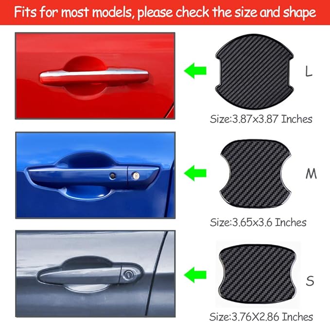 WORCAS 4Pcs Universal 3D Carbon Fiber Car Door Handle Paint Scratch Protector Sticker Auto Door Handle Cups Protective Pad (M)