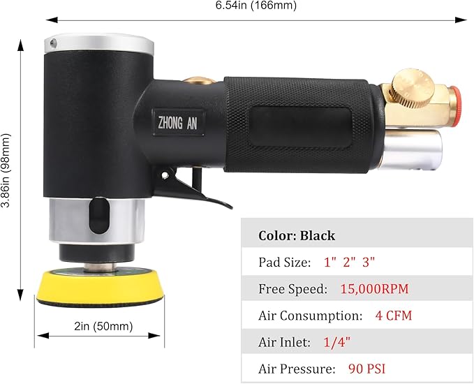 ZHONG AN 2 3-inch Mini Orbital Sander da sander Air Dual Action Sander Air Polisher Super Smooth and Swirl Freely High Speed for Auto Body Work with 20 PCS Sanding Discs (BLACK)