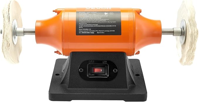 VEVOR 1/2HP Bench Buffer Polisher, 6-inch Bench Polishing Buffing Machine, 3450RPM Single Speed Benchtop Polisher with 2PCS Cloth Wheels & Cast Iron Base for Metal, Jewelry, Wood Polishing
