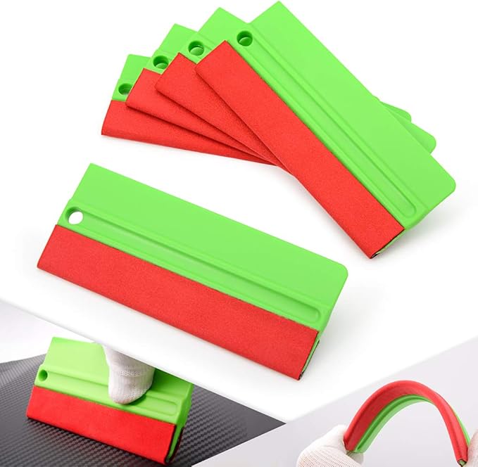 NEWISHTOOL 5 Inch Big Buffer Felt Squeegee for Vinyl Sensitive Materials Tinting Film Wrap Application Wallpaper Smoothing Sticker Decals Installation 5 PCS Scratch-Free Soft Plastic Card Scraper Tool