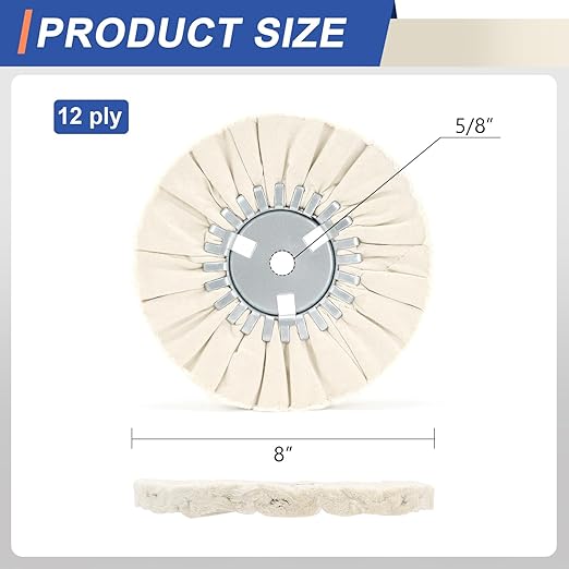 QZATTCAEN 8" White Airway Buffing Wheel,5/8'' Arbor Hole,12 Plys/Fine Polishing for Angle Grinder,2PCS