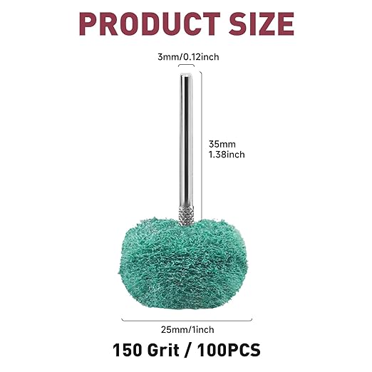 50 PCS Abrasive Buffing Wheels,1 Inch Buffing Polishing Wheel Set for Rotary Tool Accessorie 1/8'' (3mm) Shank, Green 150 Grits for Metal,Wood, Rust Removal