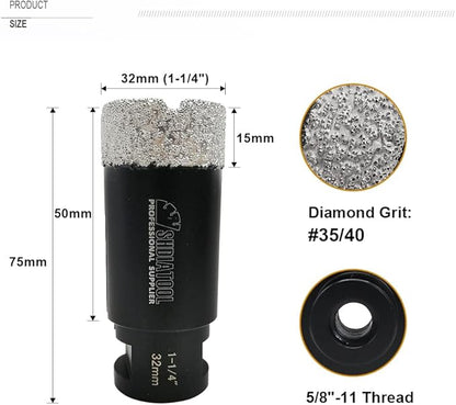SHDIATOOL Diamond Core Drill Bits 1-1/4 Inch for Porcelain Ceramic Tile Marble Brick Vacuum Brazed Hole Saw 32mm