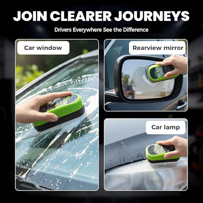 Automotive Oil Film Cleaning Brush, 2026 New Car Windshield Oil Film Remover for Car Windows, Glass Coating Cleaner Board, Anti-Rain Fog, Improves Clarity (2 Set)