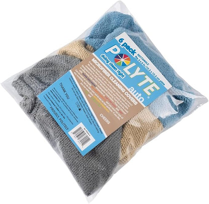 POLYTE Premium Lint Free Microfiber Cleaning Covers for Windshield Cleaning Tool, Fits 4x6 inch Plate (Blue/Gray/Teal, 6 Pack)