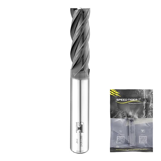 SPEED TIGER 7/16" Micrograin Carbide Square End Mill - 4 Flutes - ISE7/16 4T (1 Piece, 7/16") for Alloy Steels, Hardened Steel, Metal & More – Mill Bits Sets for DIYers & Professionals (1pc)