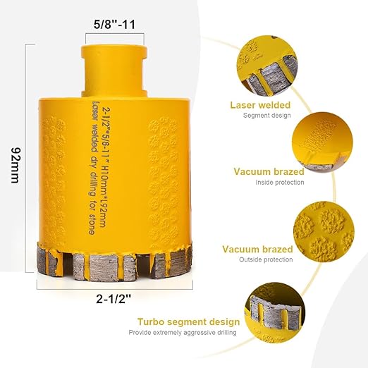 OSTEK 2-1/2 inch Diamond Hole Saw Drill Bit Granite Core Drill Bit for Concrete Marble Granite Brick Laser Welded Dry or Wet Hole Saws