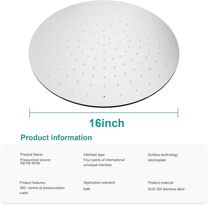 All Metal Rain Shower Head - Heavy Duty Stainless Steel, Easy Install, High Water Flow, Ultra-Thin Modern Design for Bathroom (Brushed Nickel, 16)