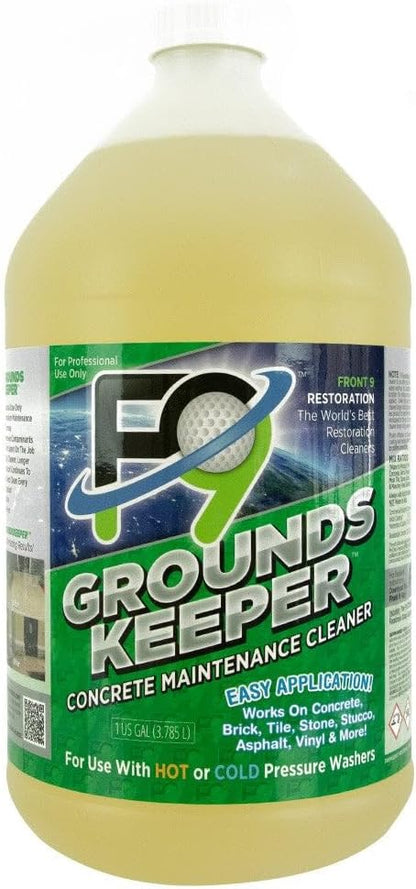 F9 Groundskeeper Cleaner – Industrial-Grade Concrete Maintenance Degreaser, Biodegradable & Phosphate-Free, Removes Tire Marks Soil & Grime 1 -Gallon