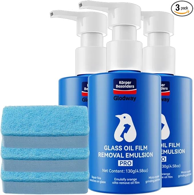 Glodway Car Glass Windshield Cleaner,Oil film Remover, Streak-Free Shine on Windows, Windshields, and Mirrors, Ammonia Free, for Auto and Home,4.58 OZ,3 Pack