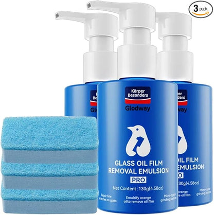 Glodway Car Glass Windshield Cleaner,Oil film Remover, Streak-Free Shine on Windows, Windshields, and Mirrors, Ammonia Free, for Auto and Home,4.58 OZ,3 Pack