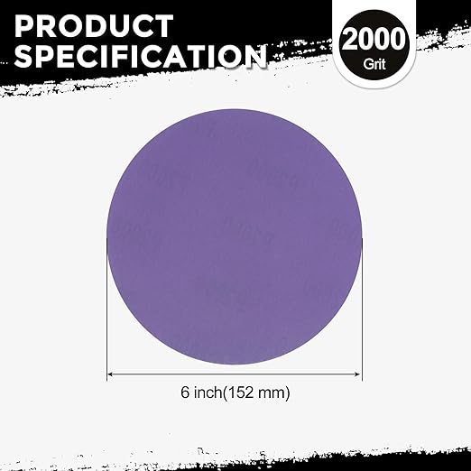 Kozelo 50 Pcs Sanding Discs 6 Inch 2000 Grit Hook and Loop Random Orbital Sandpapers Suitable for Drywall Sander Wood Metal Furniture, Purple