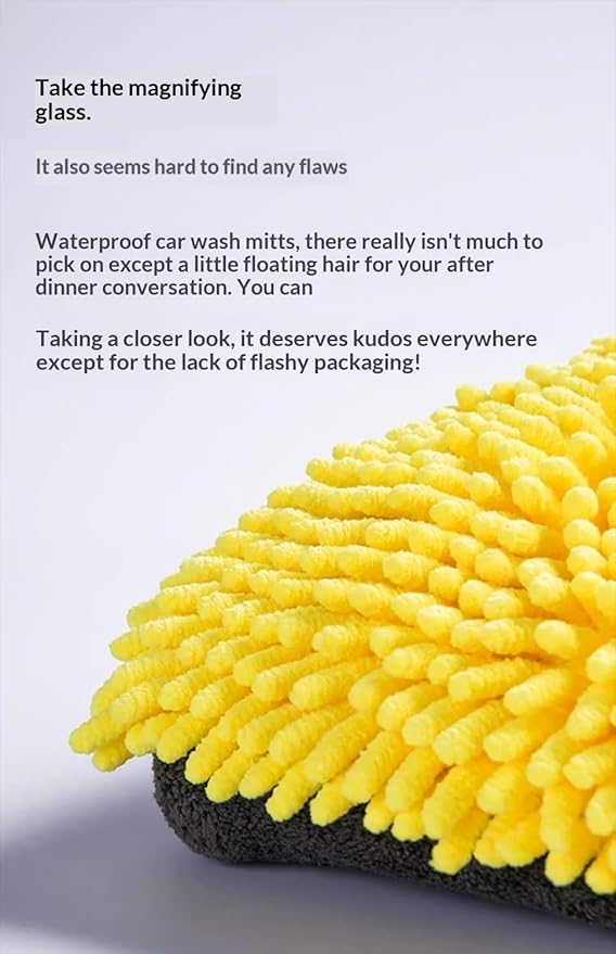 Car Wash Mitt Microfiber, 2PK-Scratch & Lint Free, Premium Chenille Microfiber Wash Mitt (Yellow)
