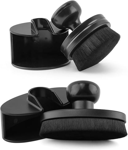 2 Pcs Car Tire Shine Applicator,Round and Curved Brushes with Storage Stand Automotive Tire Dressing Applicator Brush for Auto Detailing Cleaning Service(Color:Black)