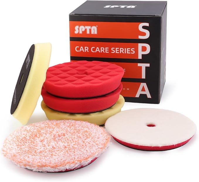 Buffing Polishing Pads, SPTA 6 Inch 150mm Body Repair Polishing Pad Set Made for 6 Inch Backing Plate, 6 Pcs Buffing Pads with Sponge, Wool and Micro-Fiber Pad Set for Car Detailing polishing Buffing