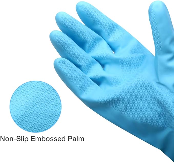 Alimat PluS 3 Pack Reusable Cleaning Gloves Latex Free, Dishwashing Gloves with Cotton Flock Liner and Embossed Palm, Waterproof Household Gloves for Laundry, Gardening (Medium)