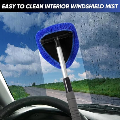 Telescopic Microfiber Glass Car Defroster Brush, 180° Rotating Head and Retractable Handle Multi-Surface Cleaner for Windows, Mirrors, Tiles (Green)