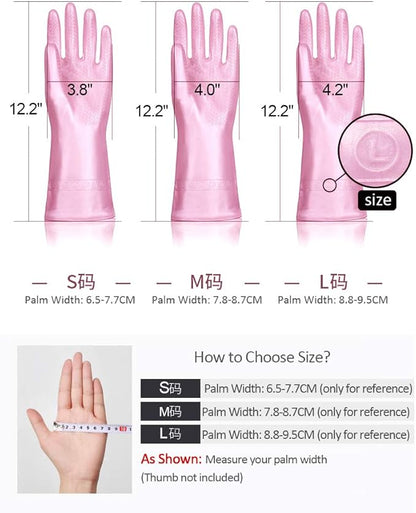Alimat PluS 3 Pack Reusable Cleaning Gloves Latex Free, Dishwashing Gloves with Cotton Flock Liner and Embossed Palm, Waterproof Household Gloves for Laundry, Gardening (Large)