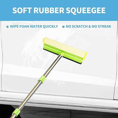 62'' Car Wash Brush Kit - Mitt, Mop, Sponge & Long Handle, Scratch-Free Chenille Replacement Head, Wheel Tire Brush, Car Detailing Kit for Cars, RV, Truck