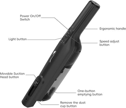 AYONTIN Cordless Handheld Vacuum, Lightweight Portable Hand Vacuum Cleaner with LED Light,Rechargeable Hand Held Vacuum with One-Touch Empty, Powerful Suction for Office, Home,Car,Inky