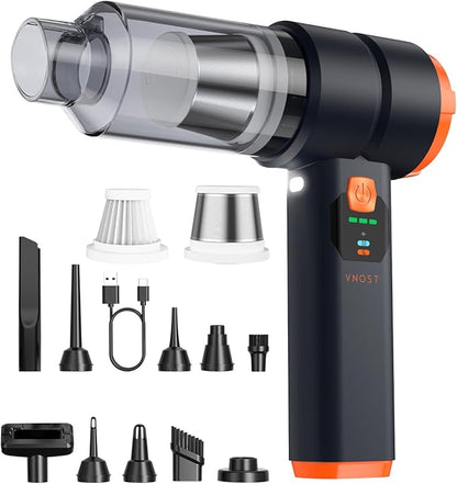 VNOST Portable Cordless Car Vacuum, Handheld Cordless Vacuum with 30,000Pa Suction, 130,000 RPM, 6,800mAh Battery, 10 Nozzles, Rubber Paint Material for Car, Home(Charcoal Black)