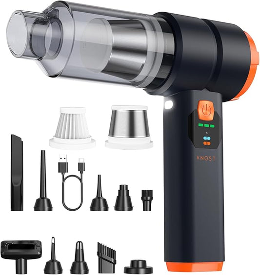 VNOST Portable Cordless Car Vacuum, Handheld Cordless Vacuum with 30,000Pa Suction, 130,000 RPM, 6,800mAh Battery, 10 Nozzles, Rubber Paint Material for Car, Home(Charcoal Black)