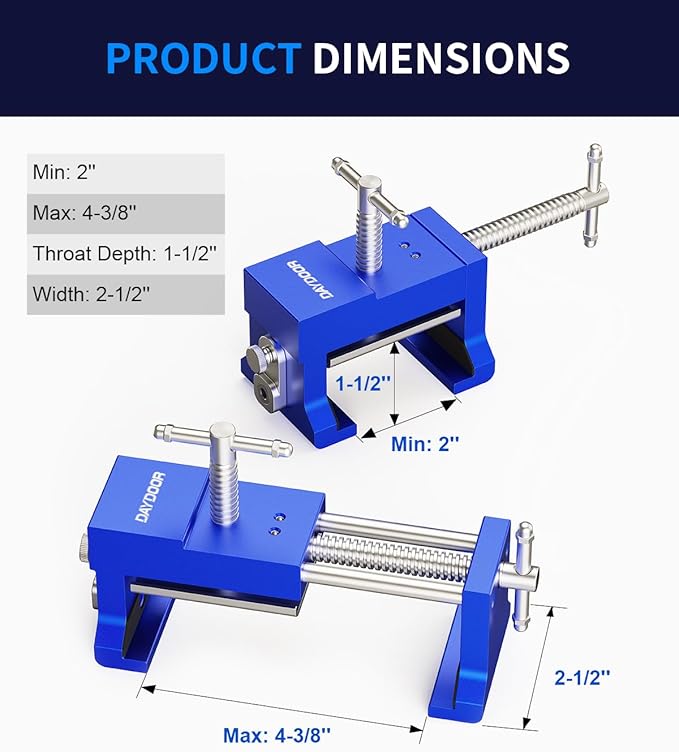DAYDOOR Professional Cabinet Clamps 4 Pack, Heavy-Duty Cast Steel, Integrated Drill Guide & EVA Protection, Face Frame Alignment Tool for Cabinet Installation & Woodworking, Blue