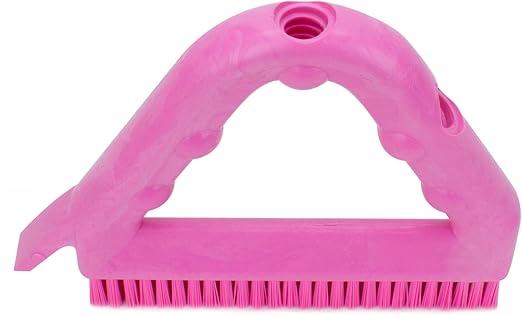 SPARTA Plastic Commercial Grout Brush, Triangle-Shaped Scrub Brush with Scraper and Two Threaded Holes for Attaching Handle (Sold Separately), 9 x 7 x 7 Inches, Pink, (Pack of 4)