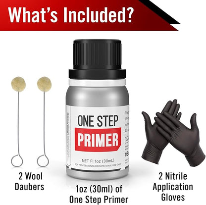 Windshield Primer - Ideal for Windshield Replacement - Promotes Adhesion of Urethan Adhesive/Sealants - UV Resistant - Fast Drying, No Activator - Incl. 2 Daubers and Gloves - Black - 30 mL / 1 fl oz
