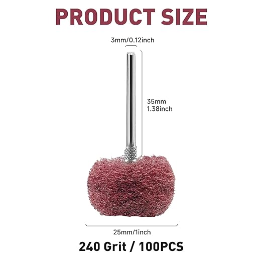 50 PCS Abrasive Buffing Wheels,1 Inch Buffing Polishing Wheel Set for Rotary Tool Accessorie 1/8'' (3mm) Shank, Red 240 Grits for Metal,Wood, Rust Removal