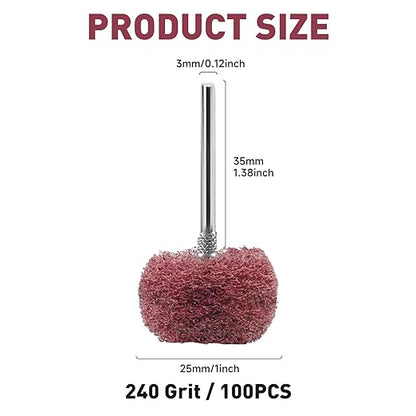 50 PCS Abrasive Buffing Wheels,1 Inch Buffing Polishing Wheel Set for Rotary Tool Accessorie 1/8'' (3mm) Shank, Red 240 Grits for Metal,Wood, Rust Removal