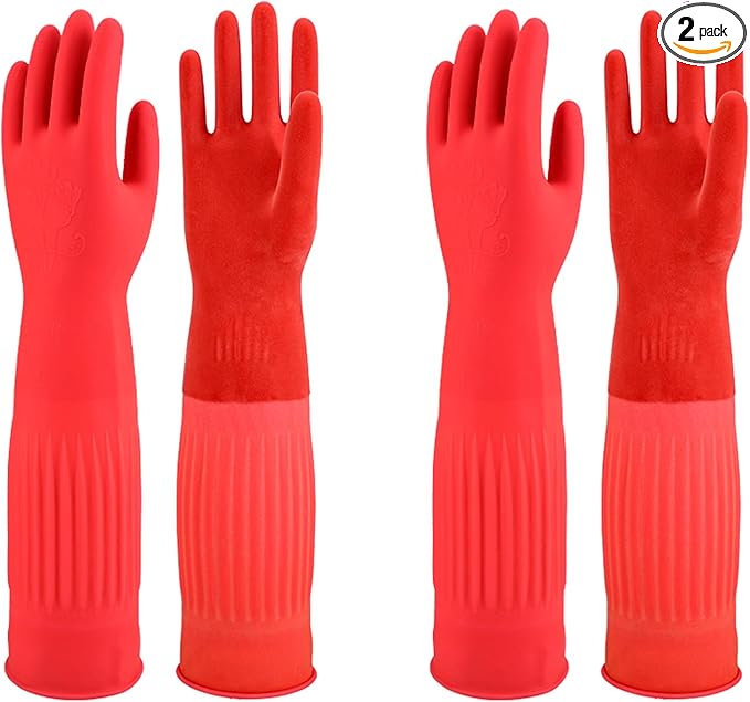 North Tower Rubber Gloves Kitchen Cleaning For Washing Dishing Kithchen, warmming Heat Resistant Dishwashing Gloves,18",2 Pairs Large